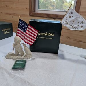 Department 56 Snowbabies with American Flag and Penguin